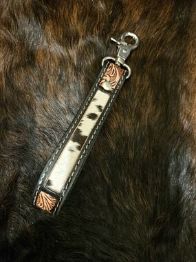 Leather Hair-On Key Fob with Brown & Cream Cowhide Accent
